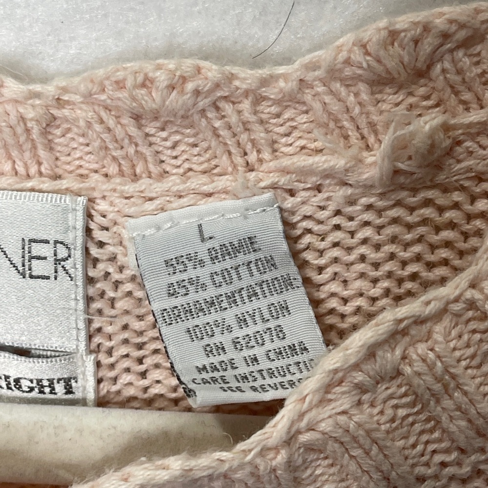 Vintage 90s Casual Corner Hand Knit Heavy Sweater Ribbon Pearls Pink Coquette - Picture 11 of 11